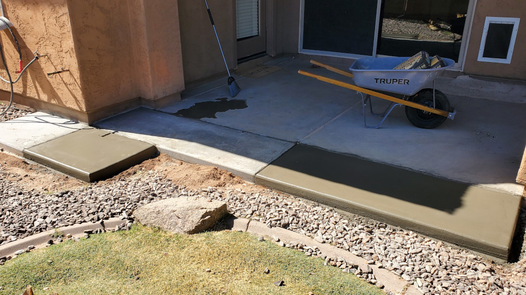 Concrete being poured for patio